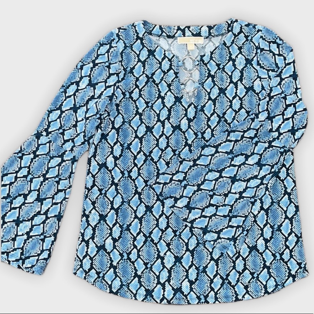 Michael Kors Blue Flare Sleeve Snake Print Top